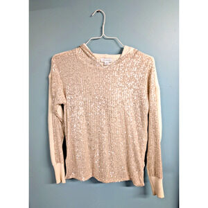 Calligraphie Winter White Hooded Sweater Top Womens Bling Pullover Shirt Medium